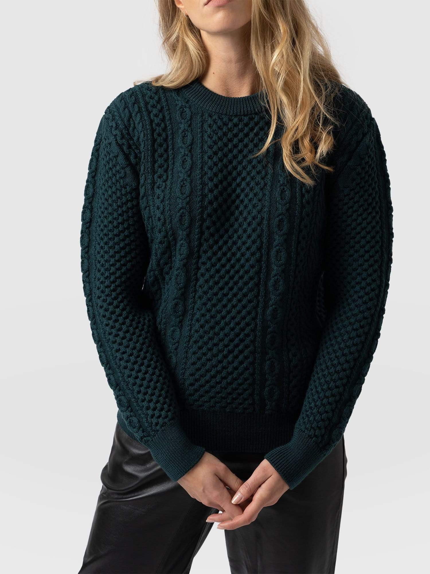 Billie Aran Knit Jumper Teal - Women's Jumpers | Saint + Sofia® UK